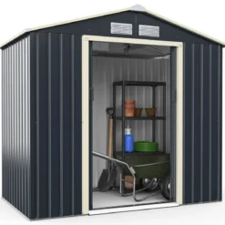 Gerätehaus Metall Erweitert-213 x 191 x 195 cm Geräteschuppen abschließbar Gartenhaus mit 4 Luftschlitzen