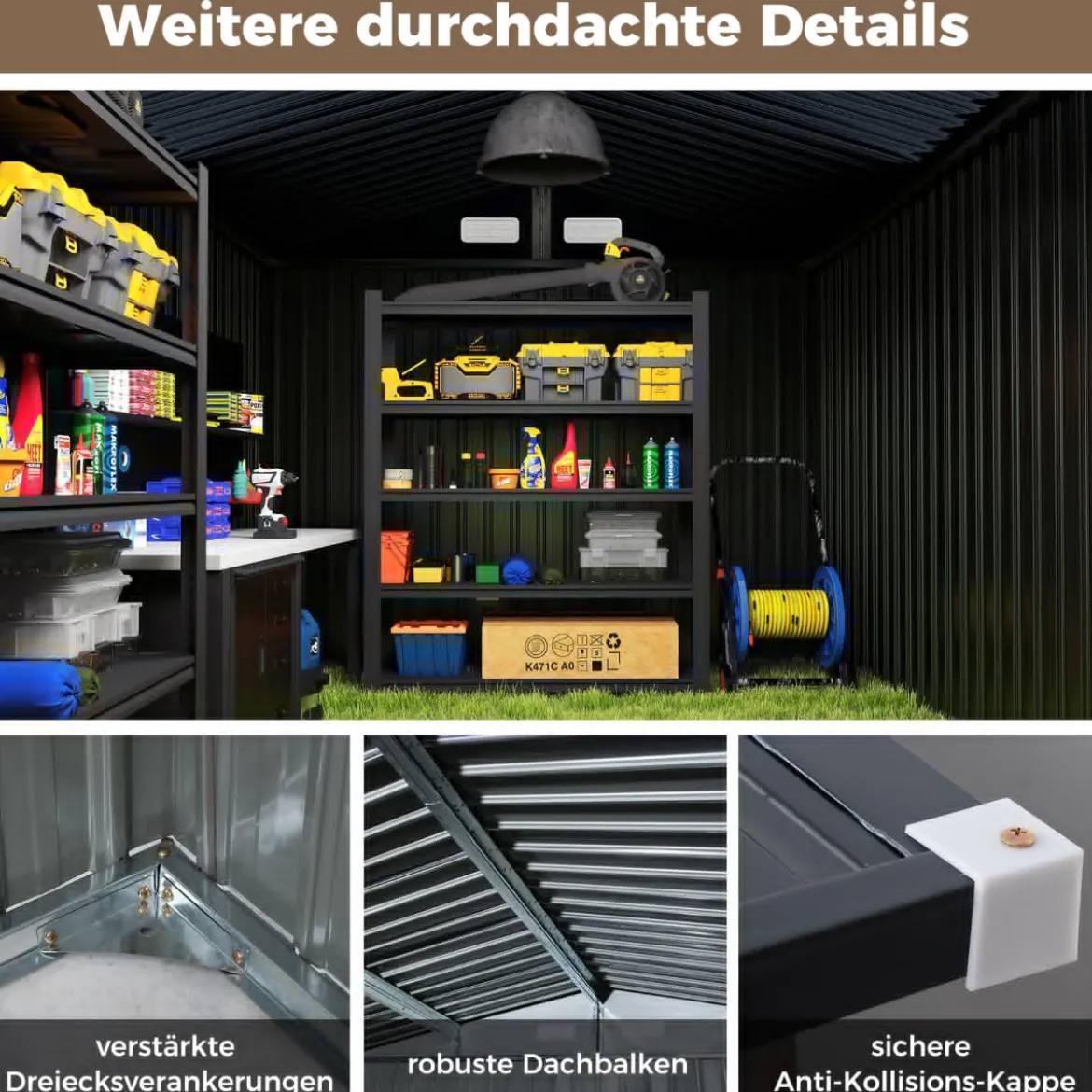 Gerätehaus Metall Geräteschuppen mit Schrägdach & Doppeltür 350 x 223 x 197 cm