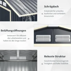 Gerätehaus Metall mit 4 Luftschlitzen & Schiebetür Geräteschuppen abschließbar 340 x 255 x 210 cm Outdoor (Nur Gerätehaus)