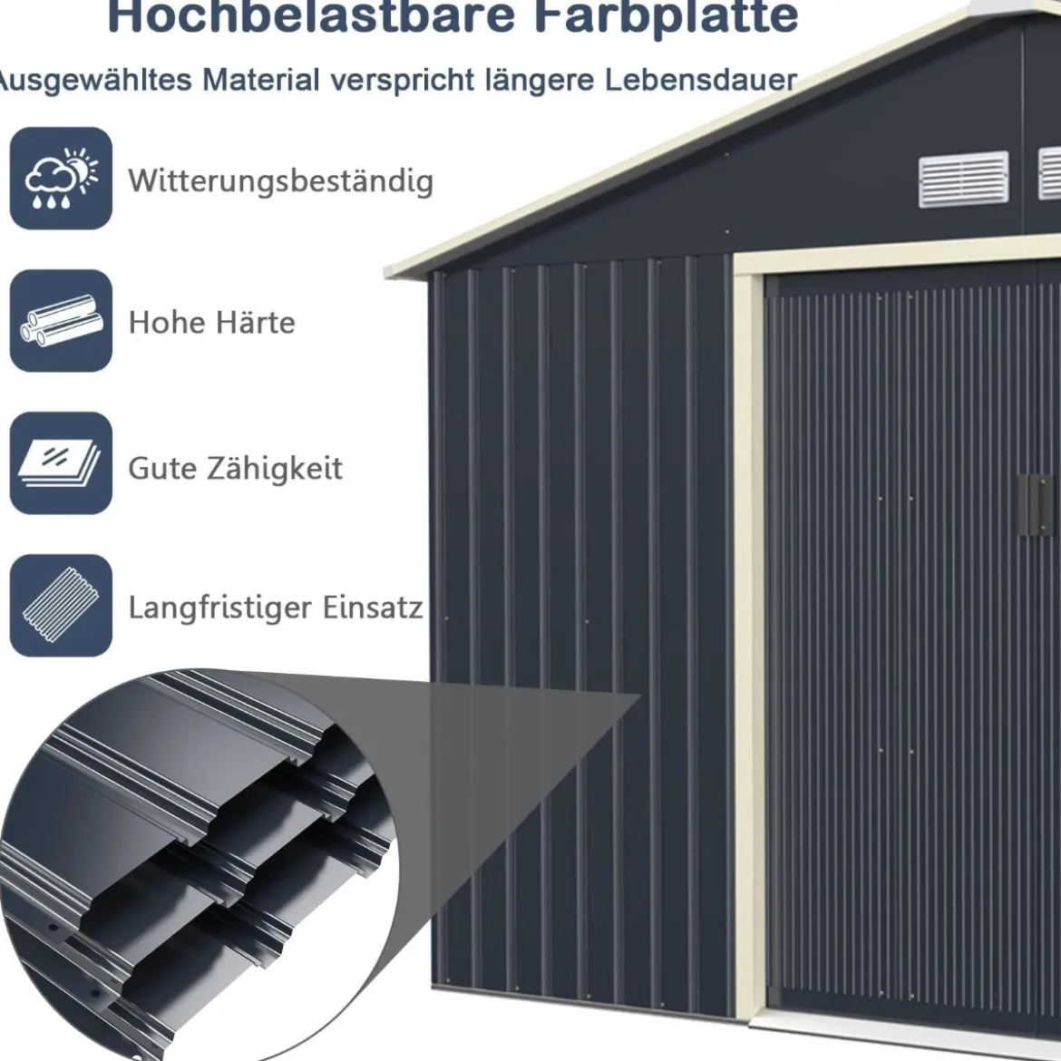 Gerätehaus Metall mit 4 Luftschlitzen & Schiebetür Geräteschuppen abschließbar 340 x 255 x 210 cm Outdoor (Nur Gerätehaus)