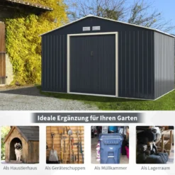 Gerätehaus Metall mit 4 Luftschlitzen & Schiebetür Geräteschuppen Abschließbar Erweitert