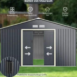 Gerätehaus Metall mit 4 Luftschlitzen & Schiebetür Geräteschuppen Abschließbar Erweitert