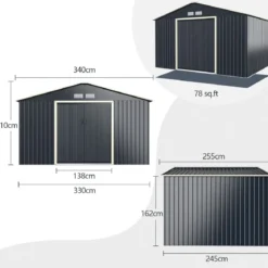 Gerätehaus Metall mit 4 Luftschlitzen & Schiebetür Geräteschuppen Abschließbar Erweitert