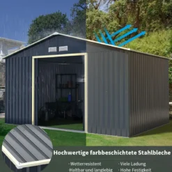 Gerätehaus Metall mit 4 Luftschlitzen & Schiebetür Geräteschuppen Abschließbar Erweitert