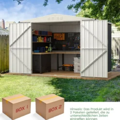 Gerätehaus Metall 246 x 193 x 180 cm Geräteschuppen abschließbar Gartenhaus mit Pultdach & Belüftungsöffnung Grau