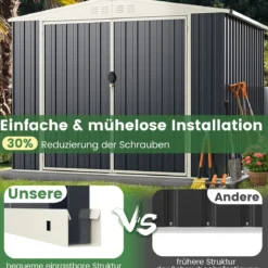 Gerätehaus Metall 246 x 193 x 180 cm Geräteschuppen abschließbar Gartenhaus mit Pultdach & Belüftungsöffnung Grau