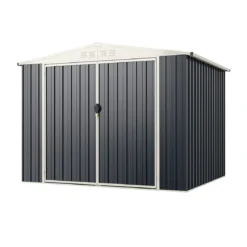 Gerätehaus Metall 246 x 193 x 180 cm Geräteschuppen abschließbar Gartenhaus mit Pultdach & Belüftungsöffnung Grau