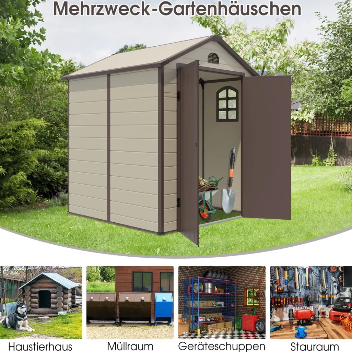 Geräteschuppen für den Außenbereich Gartengeräteschrank mit Lüftungsschächten Gerätehaus
