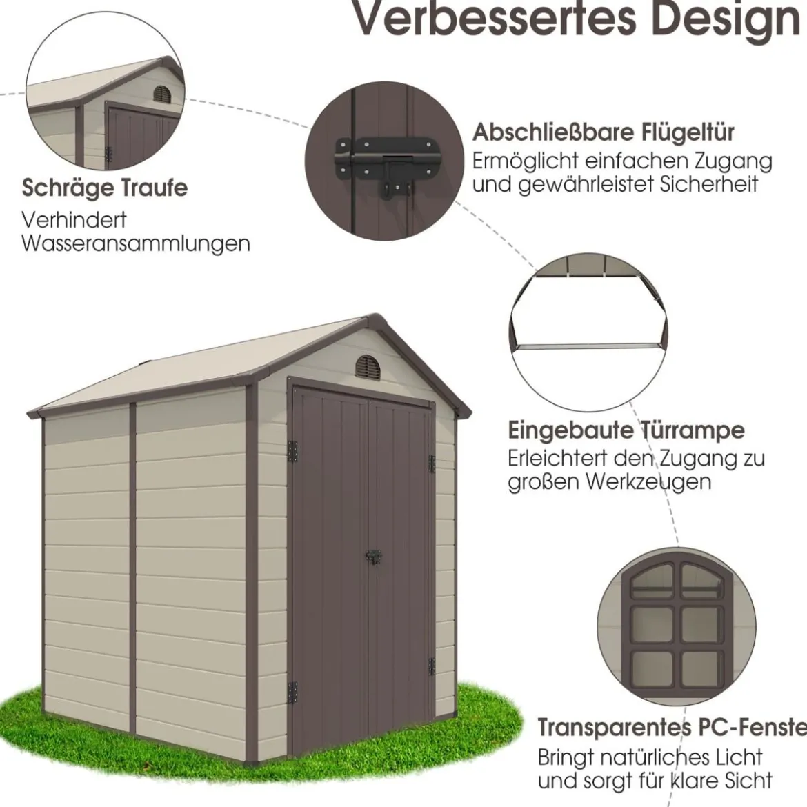 Geräteschuppen für den Außenbereich Gartengeräteschrank mit Lüftungsschächten Gerätehaus