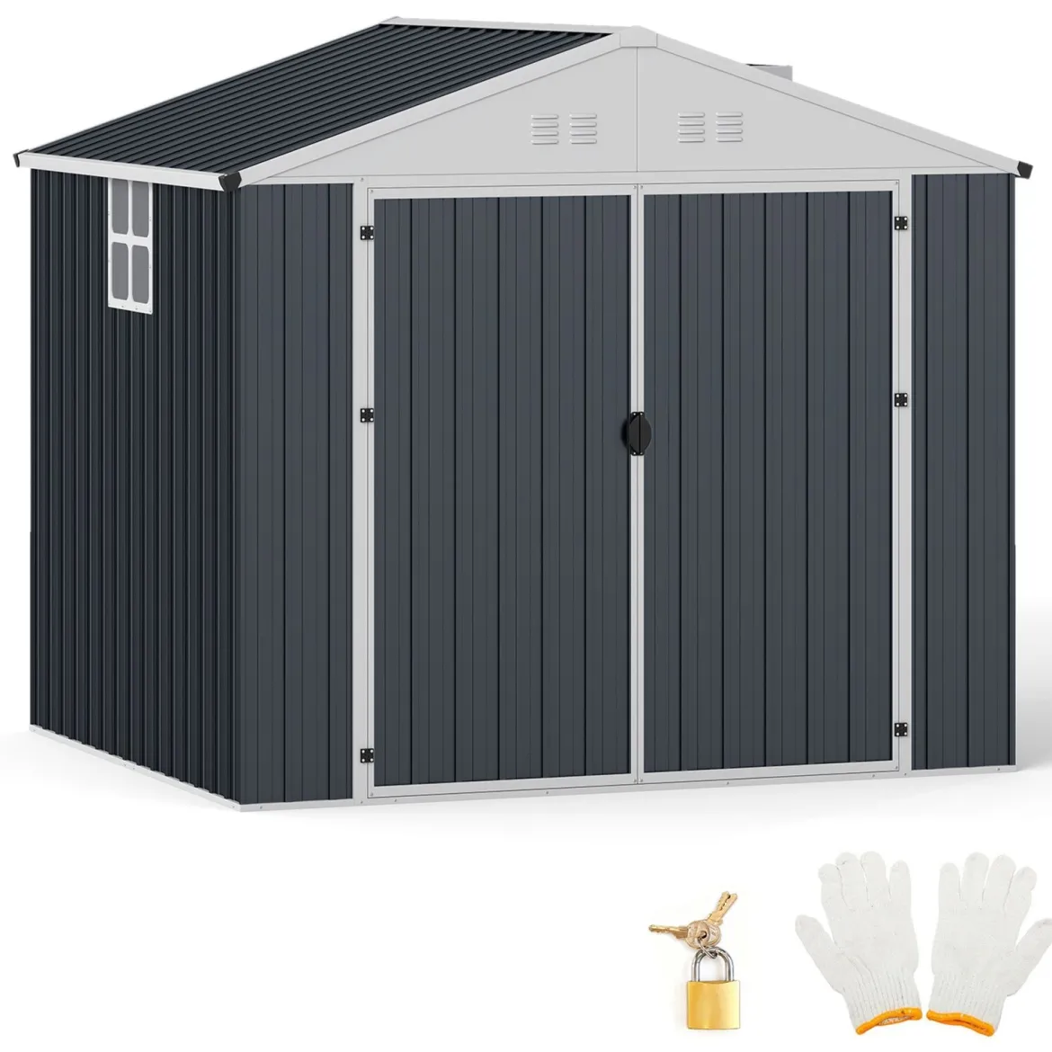 Geräteschuppen Gerätehaus aus Verzinktem Stahl 238 x 193 x 208 cm Gartenhaus mit Satteldach Grau