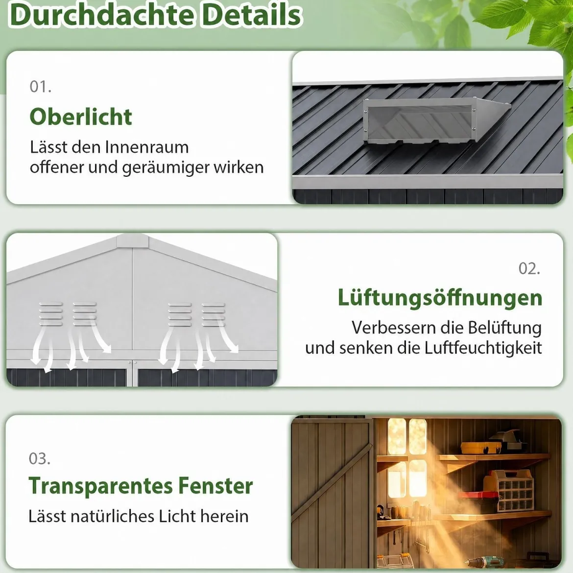 Geräteschuppen Gerätehaus aus Verzinktem Stahl 238 x 193 x 208 cm Gartenhaus mit Satteldach Grau