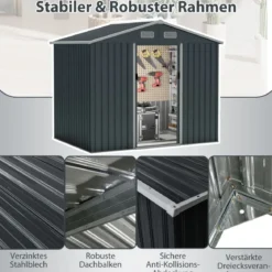 Geräteschuppen Gerätehaus Metall mit Pultdach & Schiebetüren Gartenhaus Fahrradgarage Gartenschuppen