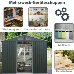 Geräteschuppen Gerätehaus Metall mit Pultdach & Schiebetüren Gartenhaus Fahrradgarage Gartenschuppen