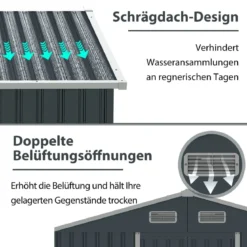 Geräteschuppen Gerätehaus Metall mit Pultdach & Schiebetüren Gartenhaus Fahrradgarage Gartenschuppen