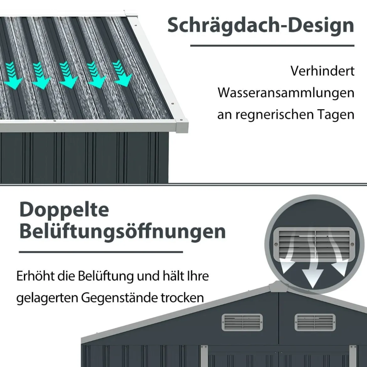 Geräteschuppen Gerätehaus Metall mit Pultdach & Schiebetüren Gartenhaus Fahrradgarage Gartenschuppen