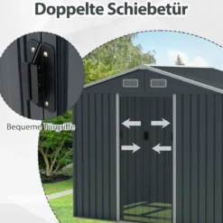 Geräteschuppen Gerätehaus Metall mit Pultdach & Schiebetüren Gartenhaus Fahrradgarage Gartenschuppen