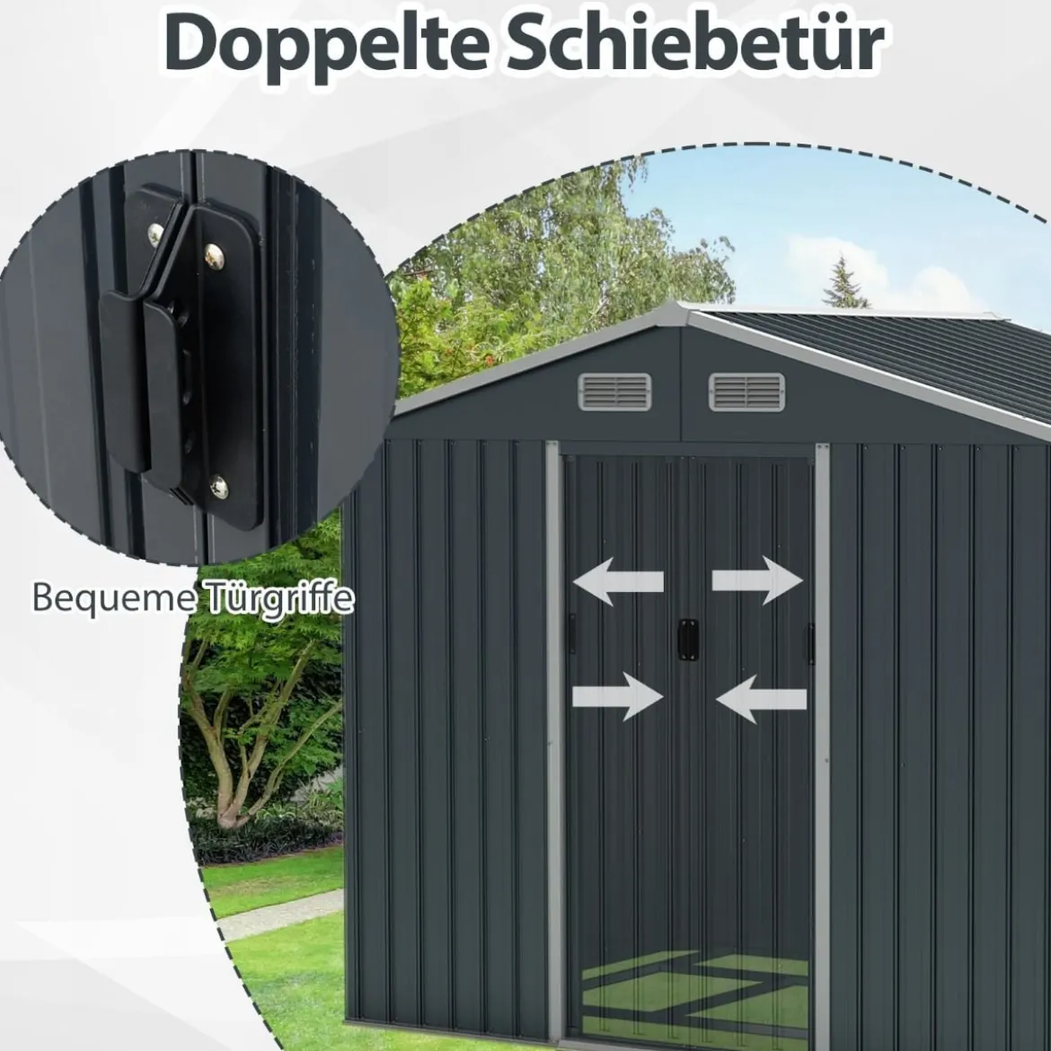 Geräteschuppen Gerätehaus Metall mit Pultdach & Schiebetüren Gartenhaus Fahrradgarage Gartenschuppen