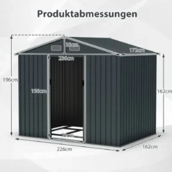 Geräteschuppen Gerätehaus Metall mit Pultdach & Schiebetüren Gartenhaus Fahrradgarage Gartenschuppen