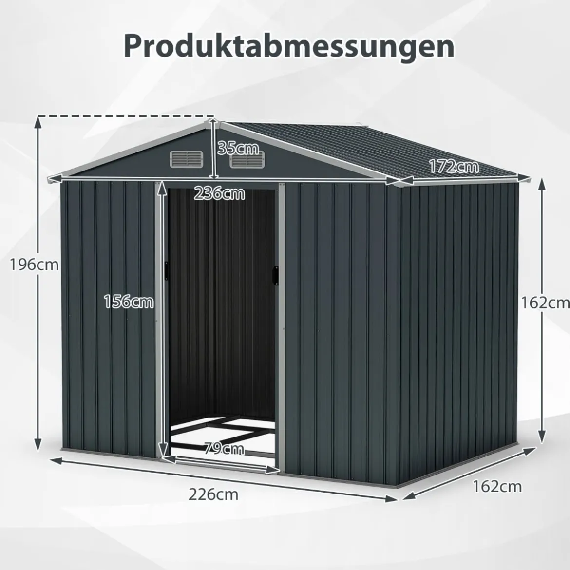 Geräteschuppen Gerätehaus Metall mit Pultdach & Schiebetüren Gartenhaus Fahrradgarage Gartenschuppen