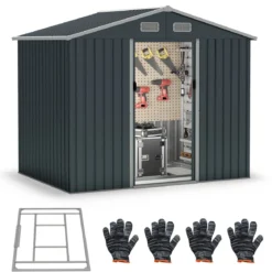 Geräteschuppen Gerätehaus Metall mit Pultdach & Schiebetüren Gartenhaus Fahrradgarage Gartenschuppen