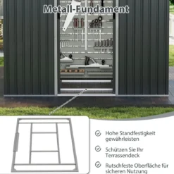 Geräteschuppen Gerätehaus Metall mit Pultdach & Schiebetüren Gartenhaus Fahrradgarage Gartenschuppen