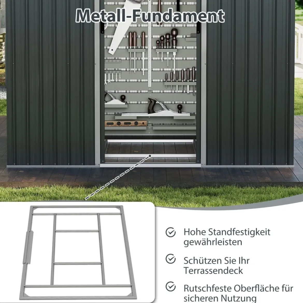 Geräteschuppen Gerätehaus Metall mit Pultdach & Schiebetüren Gartenhaus Fahrradgarage Gartenschuppen