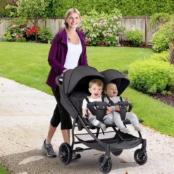 Geschwisterwagen klappbar Zwillingswagen mit verstellbarer Rückenlehne Tragbarer Zwillingsbuggy Dunkelgrau