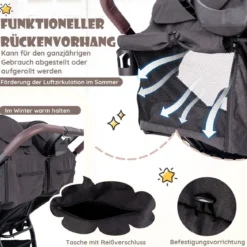 Geschwisterwagen klappbar Zwillingswagen mit verstellbarer Rückenlehne Tragbarer Zwillingsbuggy Dunkelgrau