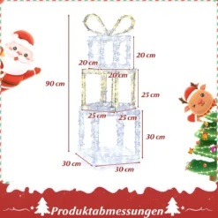 Gestapelte beleuchtete Geschenkboxen 3er-Set Weihnachtsgeschenkboxen mit warmweißen & kaltweißen LED-Lichtern Mehrfarbig