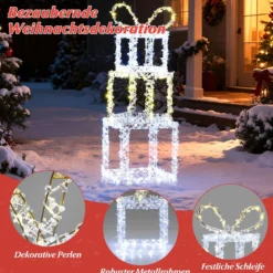 Gestapelte beleuchtete Geschenkboxen 3er-Set Weihnachtsgeschenkboxen mit warmweißen & kaltweißen LED-Lichtern Mehrfarbig