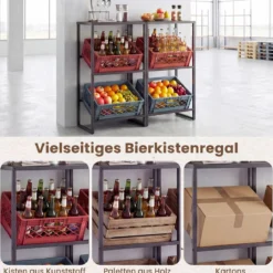 Getränkekistenregal für 2 Kisten Getränkeregal aus Metall mit Offenes Ablagefach & 2 Hauptfächer