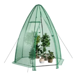 Gewächshaus Gartentreibhaus mit Allwetter-PE-Abdeckung 160 x 160 x 183 cm Grün
