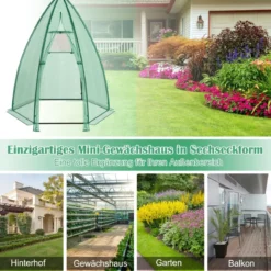 Gewächshaus Gartentreibhaus mit Allwetter-PE-Abdeckung 160 x 160 x 183 cm Grün