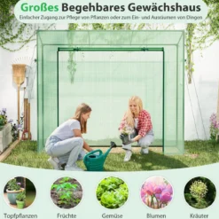 Gewächshaus mit Aufrollbarer Tür & 2 Netzfenstern Foliengewächshaus 200 x 77 x 169 cm Grün