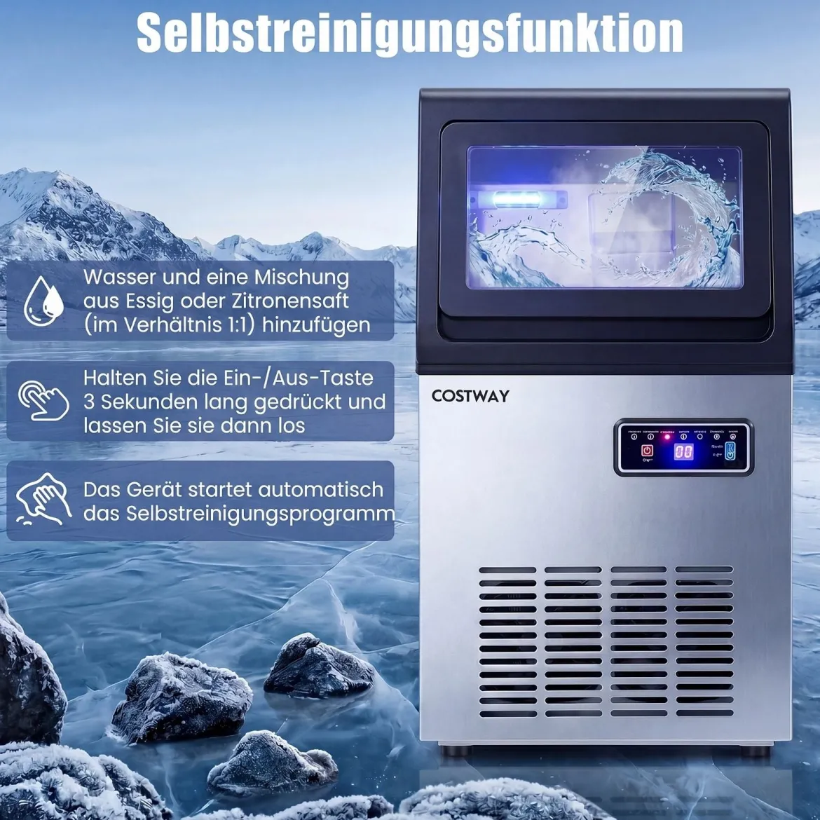 Gewerbliche Eiswürfelmaschine für Kau-Eis aus Edelstahl 41kg/24 Std. Freistehende Maschine mit Timer