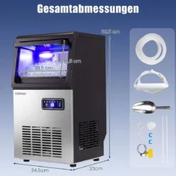 Gewerbliche Eiswürfelmaschine für Kau-Eis aus Edelstahl 41kg/24 Std. Freistehende Maschine mit Timer