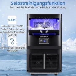 Gewerblicher Eiswürfelbereiter 25-30 kg/24 h aus Edelstahl Untertheken-/Standgerät mit Selbstreinigung Schwarz