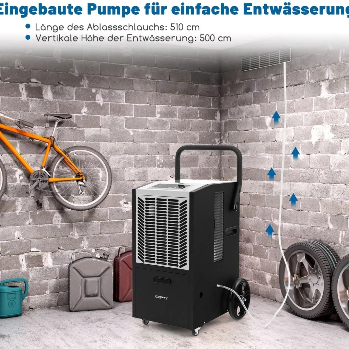 Gewerblicher Luftentfeuchter mit Pumpe & Ablaufschlauch & 24-Stunden-Timer & 4 Rädern