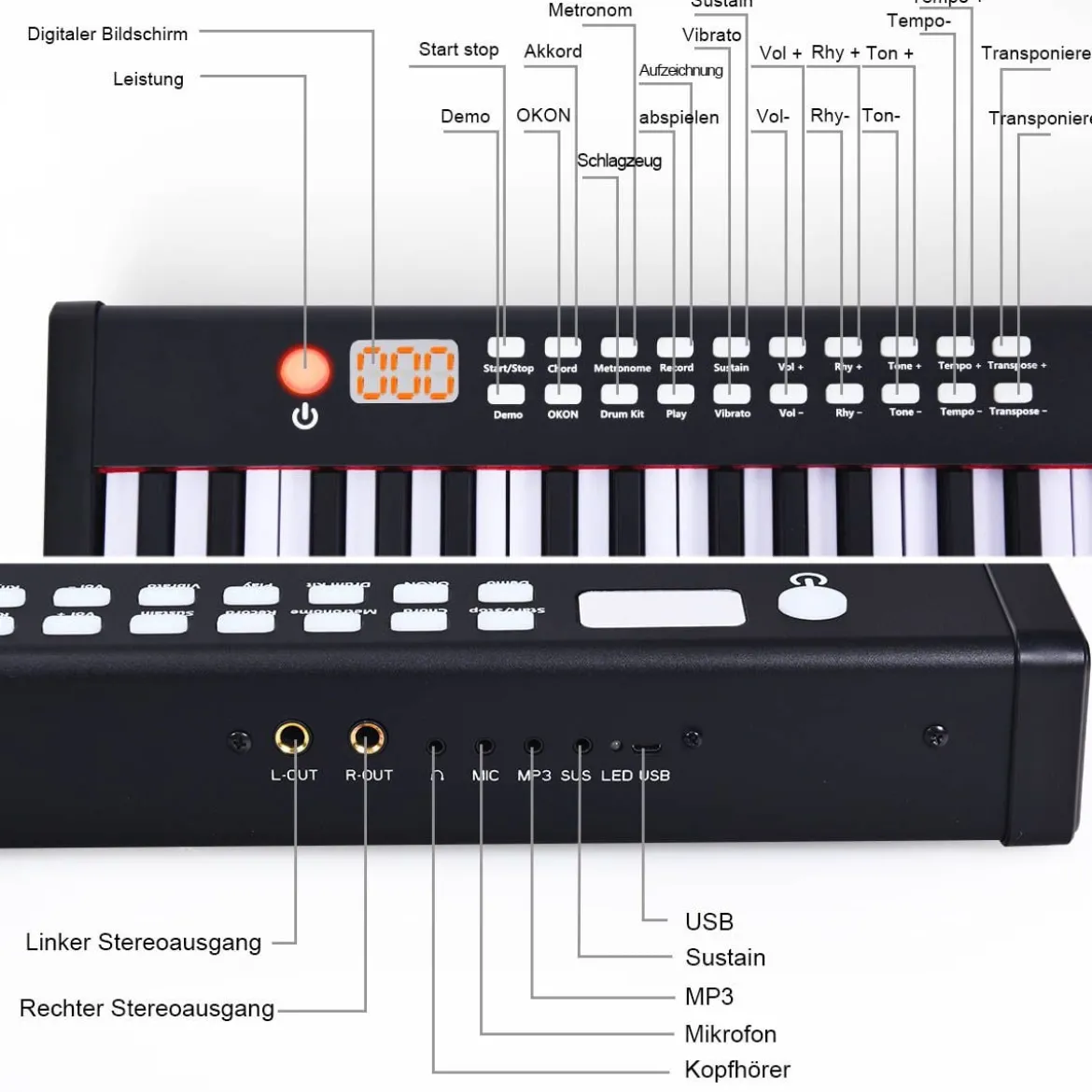 61 gewichtete Tastatur digitale Keyboard elektrisches Klavier 90 x 21 x 6 cm Schwarz