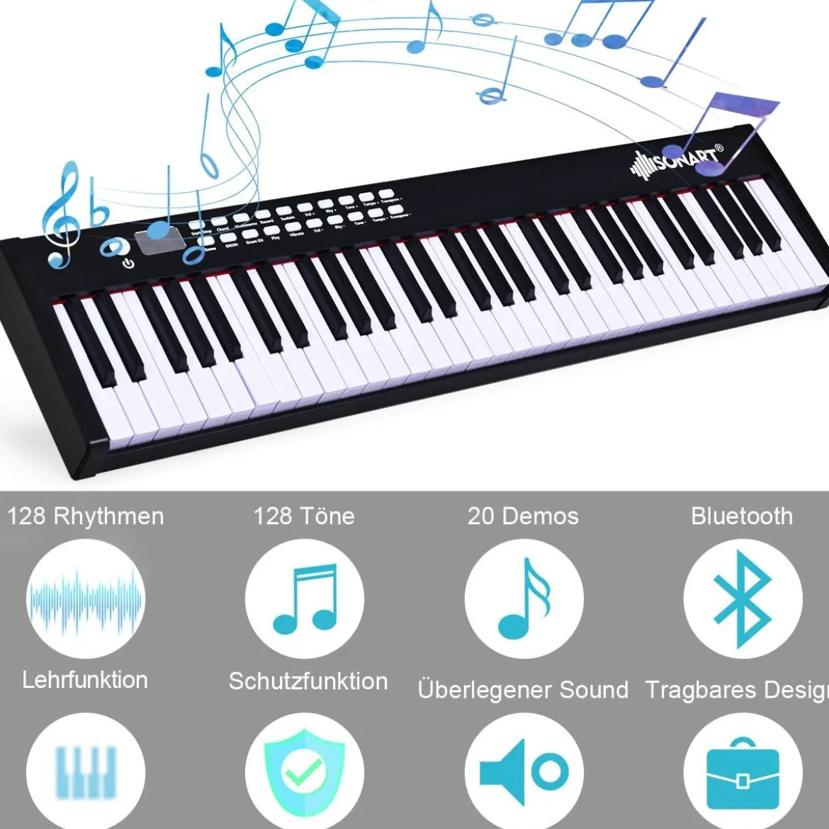 61 gewichtete Tastatur digitale Keyboard elektrisches Klavier 90 x 21 x 6 cm Schwarz