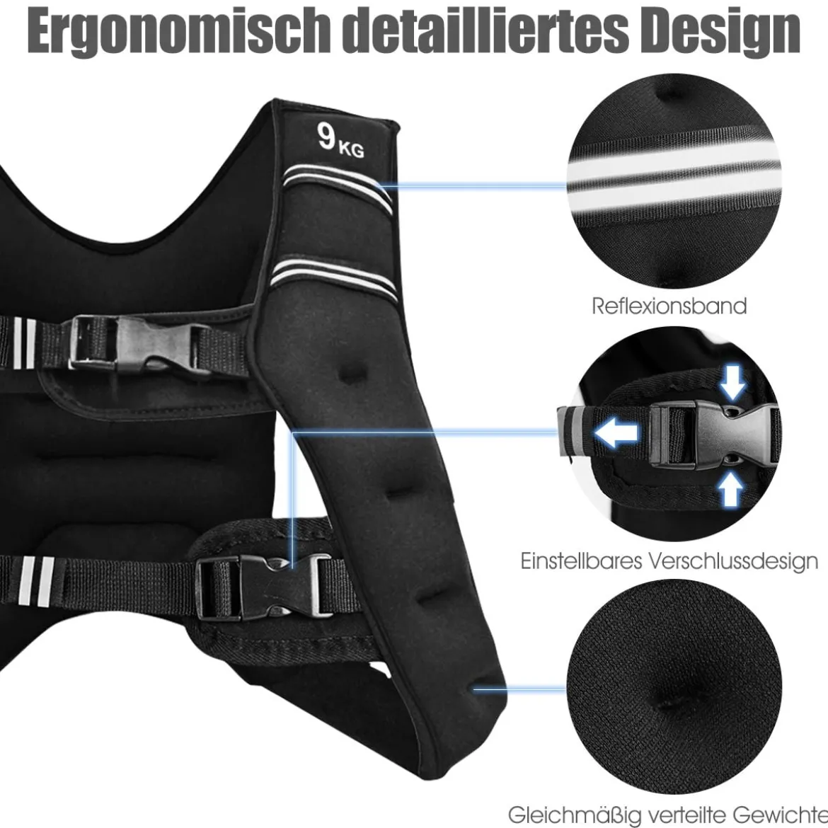 Gewichtsweste Trainingsweste Fitnessweste mit Reflexstreifen&Verstell-Riemen