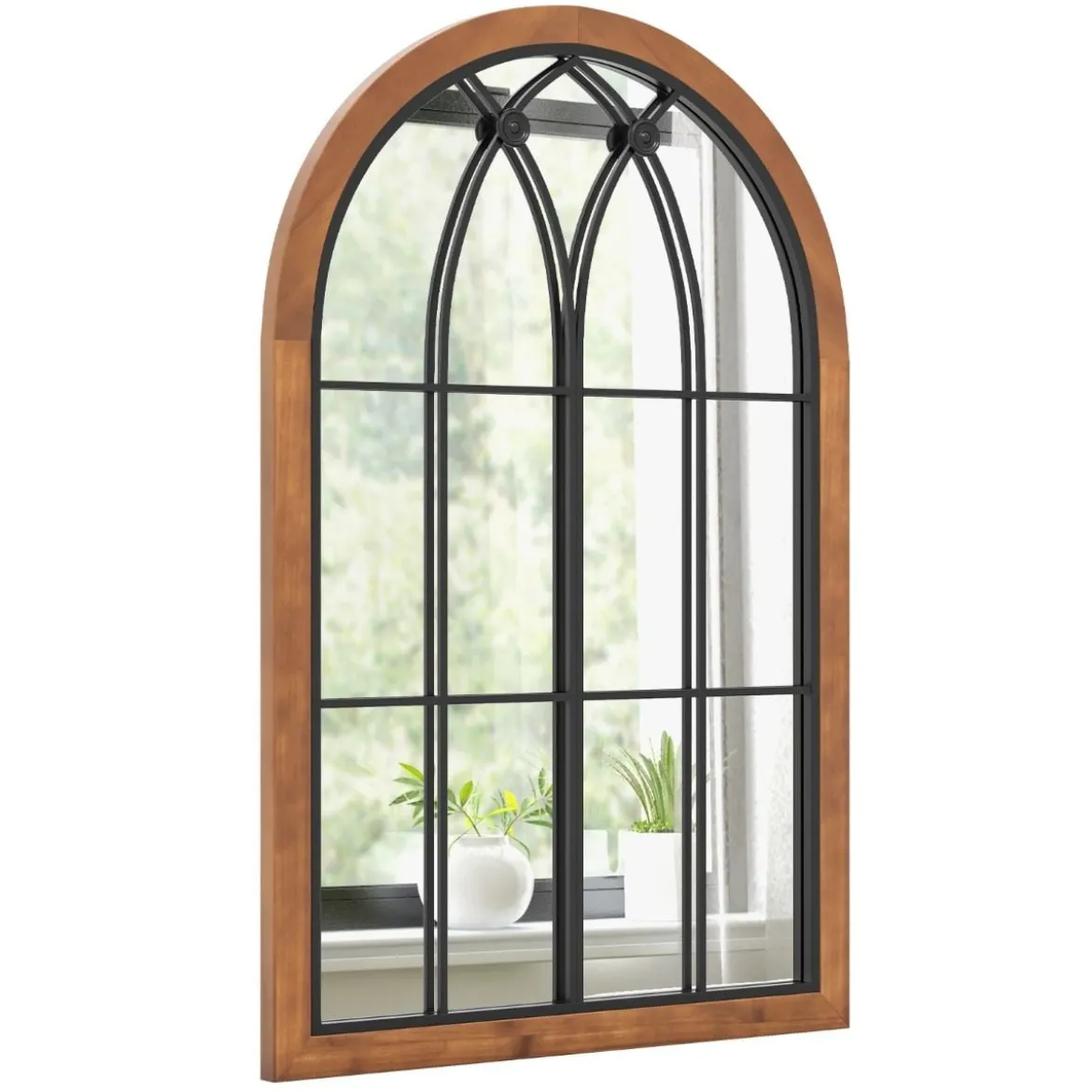 Gewölbter Wandspiegel dekorativer FensterspiegelFensterscheiben-Dekoration 60 x 90 cm Natur