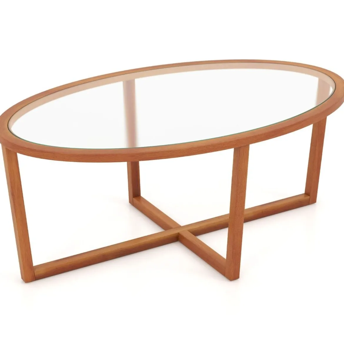 Glas Couchtisch mit Kreuzfuß & Beinen aus Akazienholz Modern Glastisch Beistelltisch