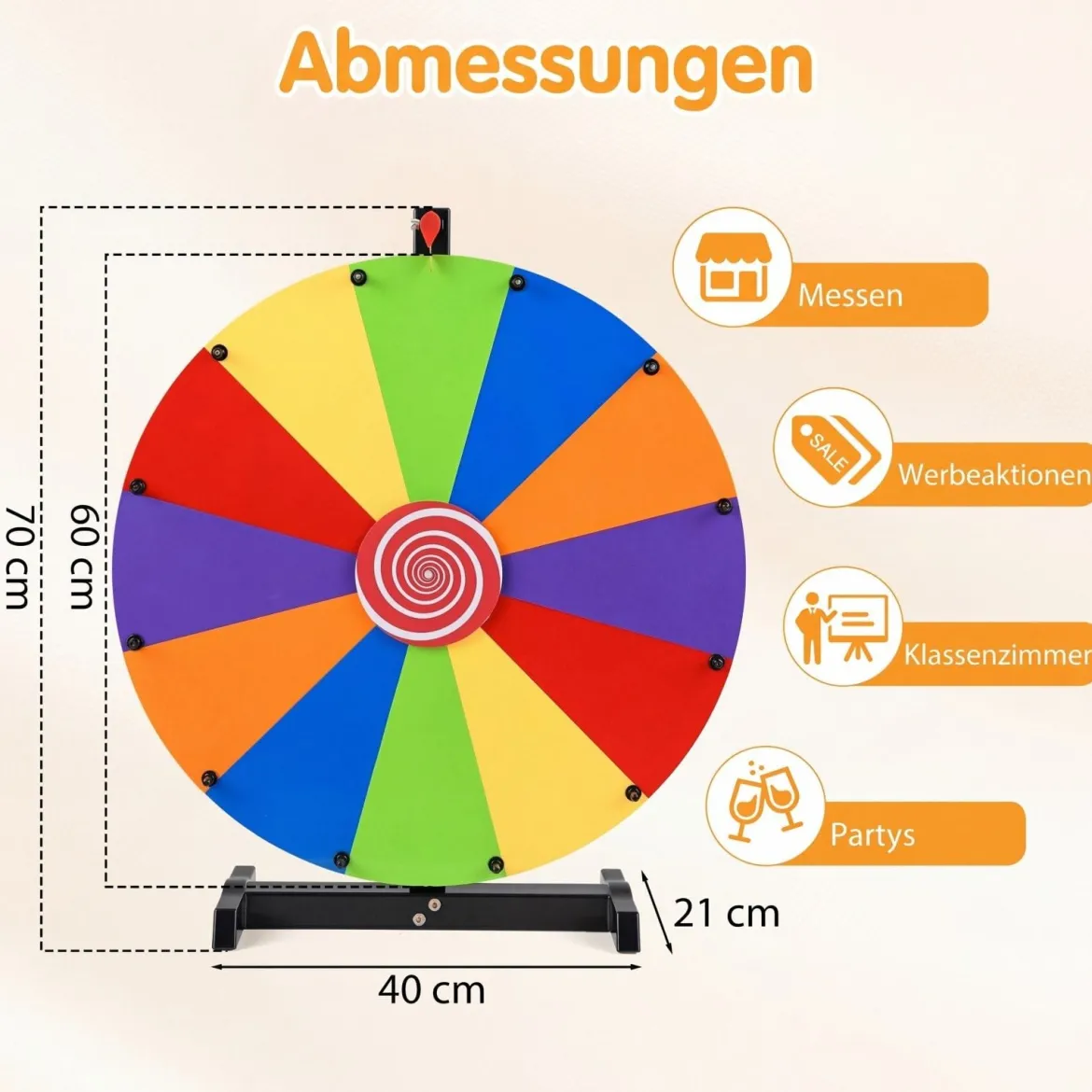 Glücksrad zum Drehen 60 cm Roulette-Spinner mit Ständer & 12 Wiederbeschreibbaren Feldern