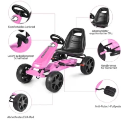 Go Cart mit Handbremse Gokart mit verstellbarem Sitz Kinderfahrzeug 100 x 58,5 x 62 cm Rosa