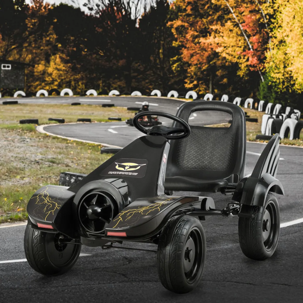 Gokart für Kinder Go Cart mit Bremsen Tretauto Verstellbarer Sitz Pedalfahrzeug Kinderfahrzeug 112x62x61cm