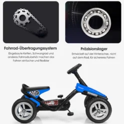 Go-Kart mit Pedalen Kinderfahrzeug mit 4 Rädern & Anti-Rutsch-Streifen Blau