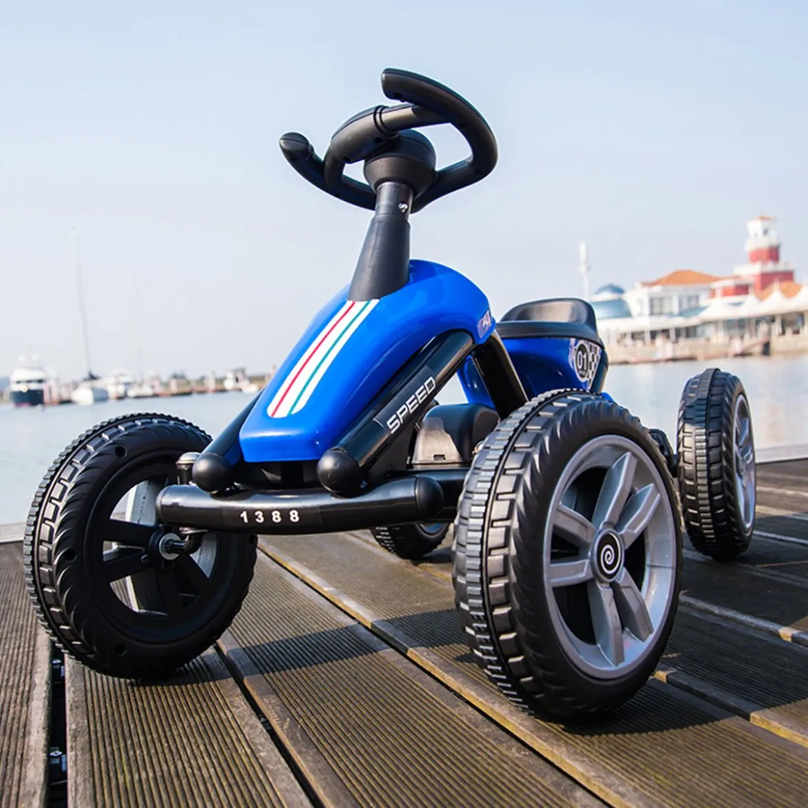 Go-Kart mit Pedalen Kinderfahrzeug mit 4 Rädern & Anti-Rutsch-Streifen Blau