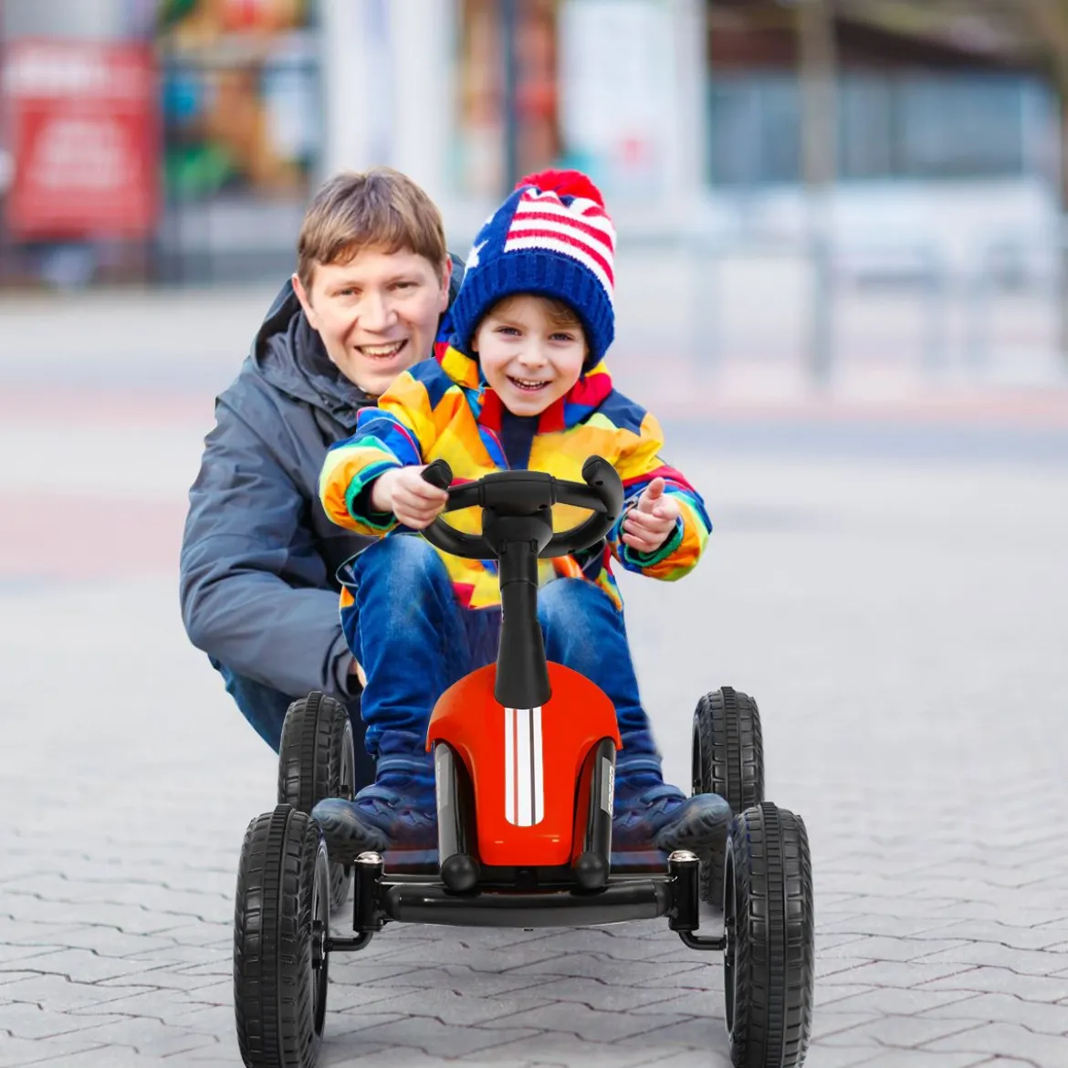 Go-Kart mit Pedalen Kinderfahrzeug mit 4 Rädern & Anti-Rutsch-Streifen Rot