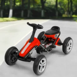 Go-Kart mit Pedalen Kinderfahrzeug mit 4 Rädern & Anti-Rutsch-Streifen Rot